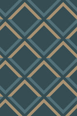 Bold geometric pattern with interlocking diamond shapes in shades of teal and gold, creating a striking modern design. Peel and stick removable wallpaper.