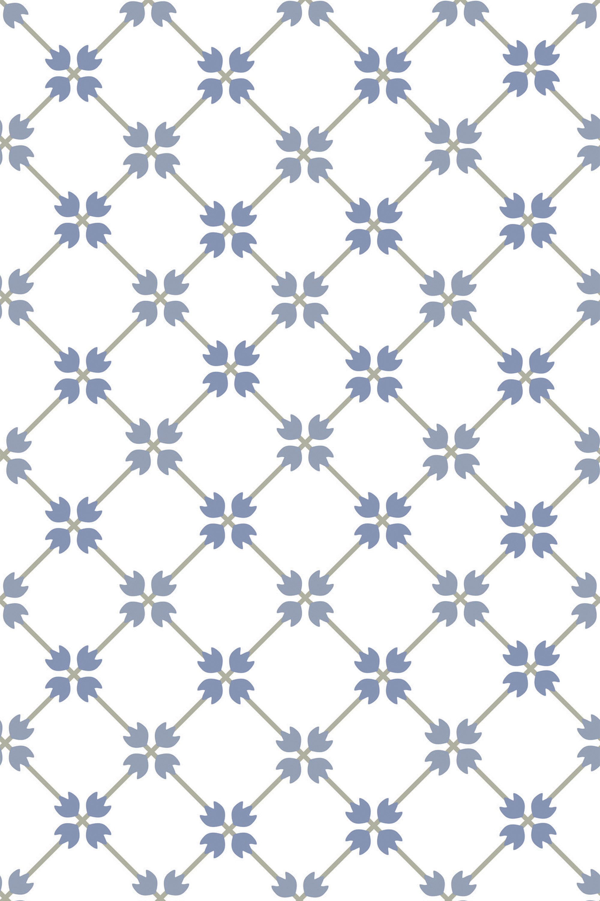A repeating pattern of blue and gray star-like shapes arranged in a diamond grid pattern on a white background, peel and stick removable wallpaper.
