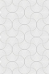 Black and white repeating pattern of simple arch shapes interlocking to form a geometric design in Art Deco style. Peel and stick removable wallpaper.