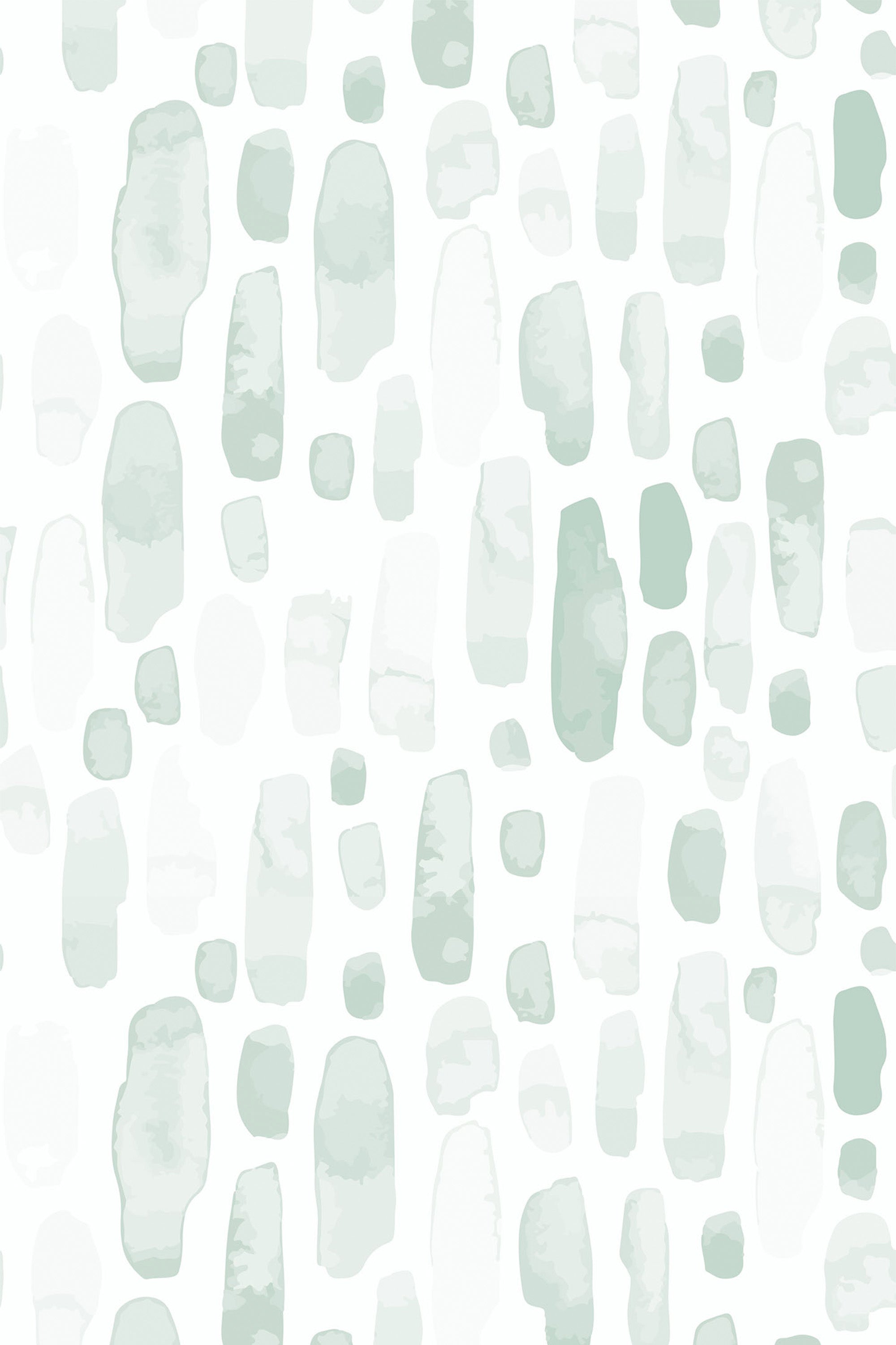Green watercolor drops pattern with various sizes and shapes of soft, abstract, and irregular forms in shades of green and white. Peel and stick removable wallpaper.