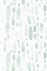Green watercolor drops pattern with various sizes and shapes of soft, abstract, and irregular forms in shades of green and white. Peel and stick removable wallpaper.