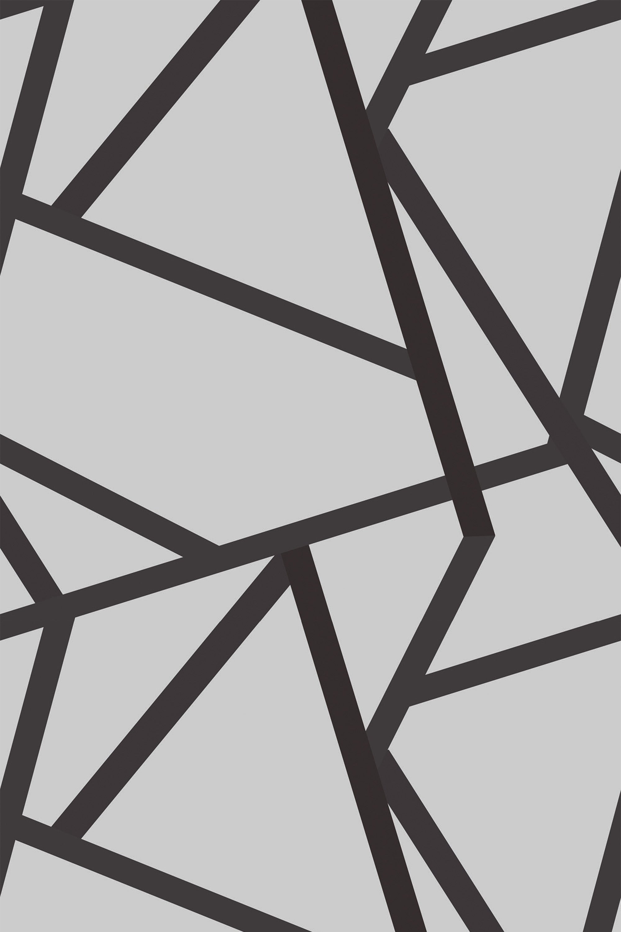 Abstract geometric pattern with bold black lines forming irregular angular shapes against a light gray background, peel and stick removable wallpaper.