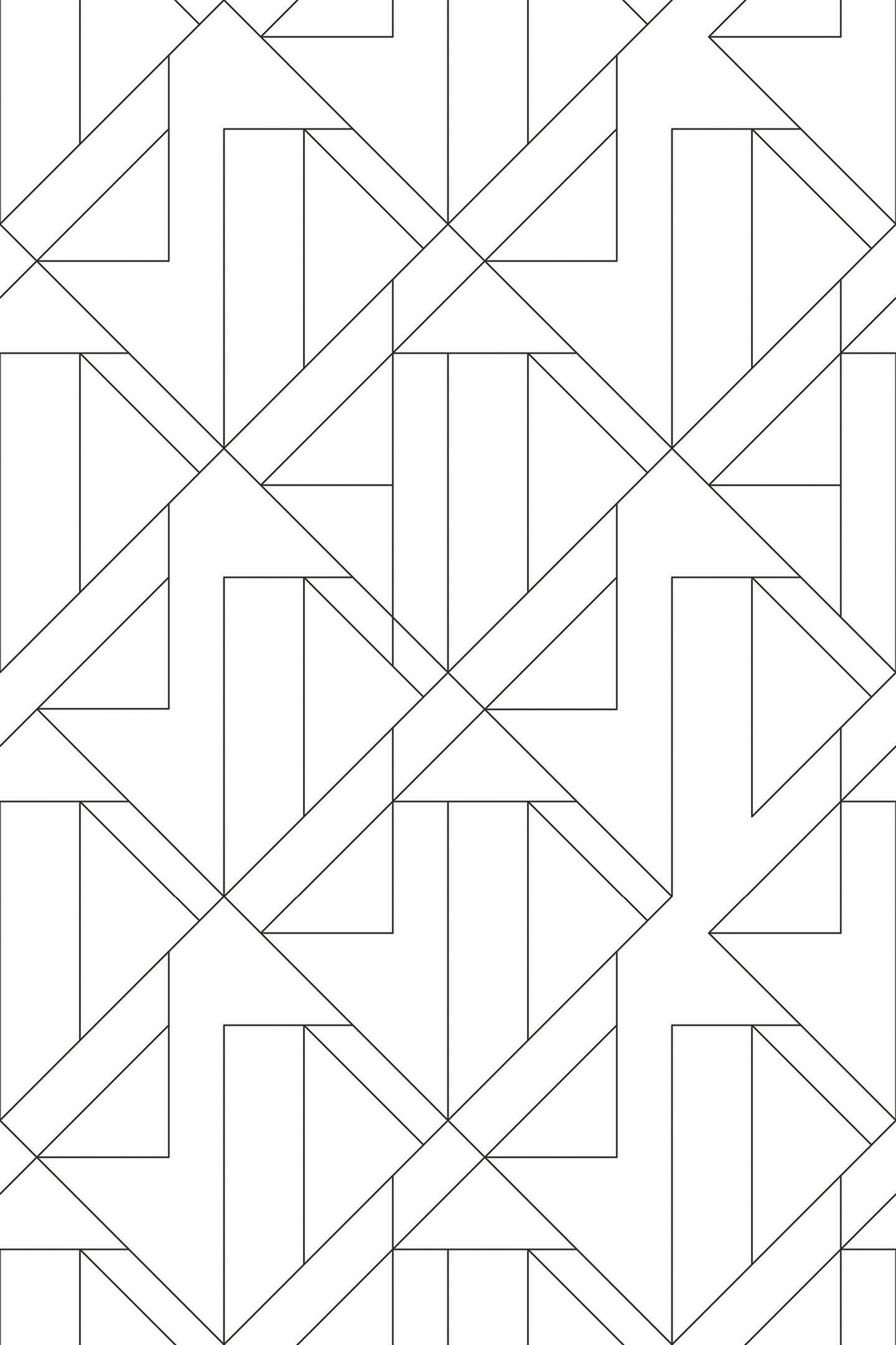 An intricate pattern of white geometric lines forming interconnected triangles and polygon shapes on a peel and stick removable wallpaper.