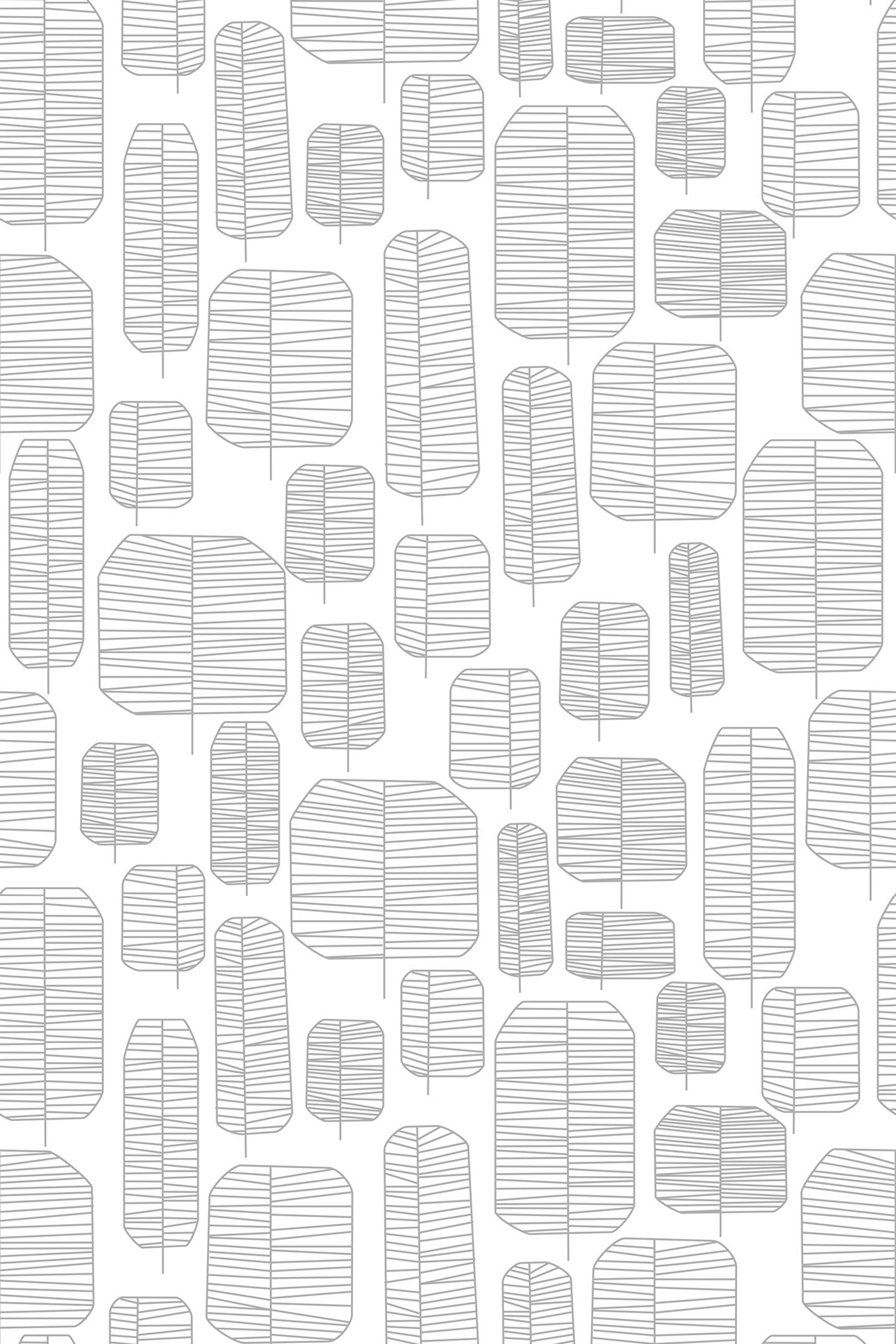 Alternating vertical gray striped tree shapes on a white background, creating a simple and modern pattern for peel and stick removable wallpaper.