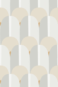 Geometric arcs and triangular peaks in soft pastel shades on a light background, forming an elegant art deco pattern on a peel and stick removable wallpaper.