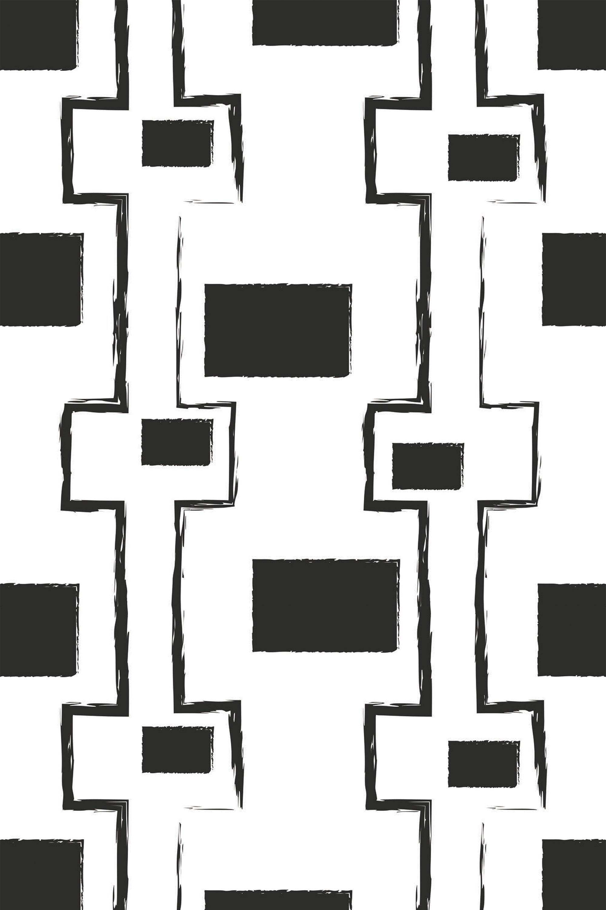 Black and white abstract geometric pattern with bold strokes forming plus sign shapes, modern and striking peel and stick removable wallpaper.