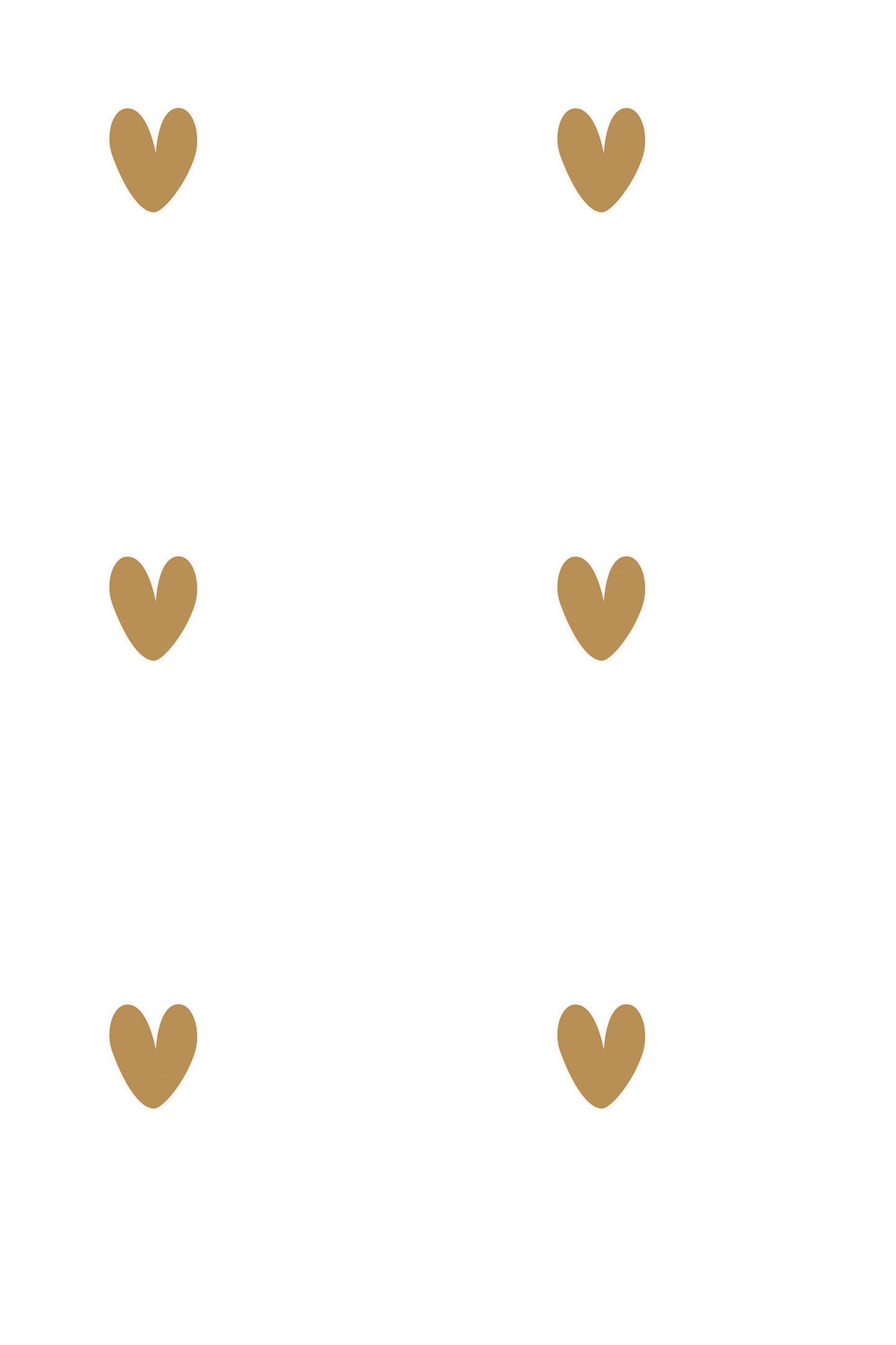 A simple pattern of evenly spaced, small, gold-colored hearts on a plain, off-white background, forming a subtle, elegant design ideal for home decor - peel and stick removable wallpaper.