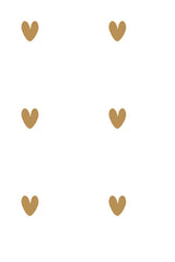 A simple pattern of evenly spaced, small, gold-colored hearts on a plain, off-white background, forming a subtle, elegant design ideal for home decor - peel and stick removable wallpaper.