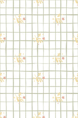 Elegant grid-patterned wallpaper with delicate floral accents in pastel colors, peel and stick removable wallpaper.
