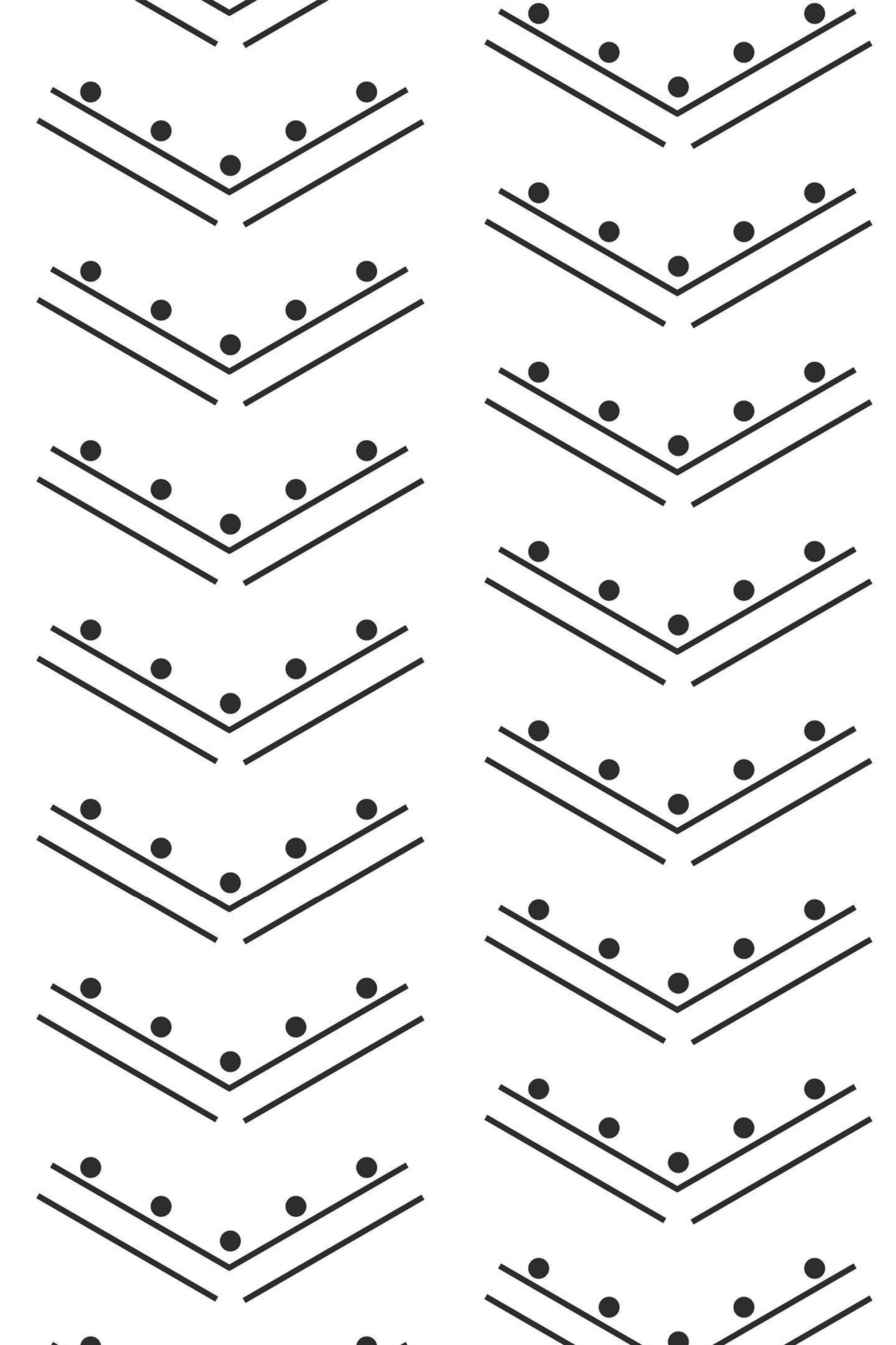 A pattern of black dots arranged in herringbone stripes on a white background, forming a geometric design for peel and stick removable wallpaper.