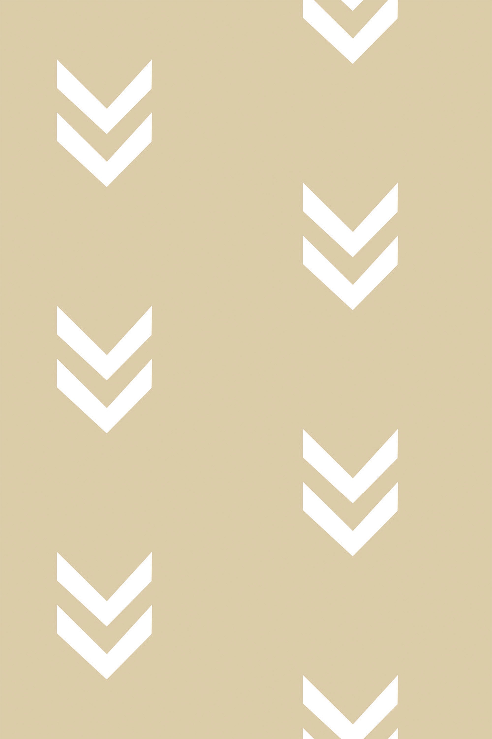An elegant, seamless pattern of white minimalist chevron motifs on a muted yellow background, suitable for modern decor as peel and stick removable wallpaper.