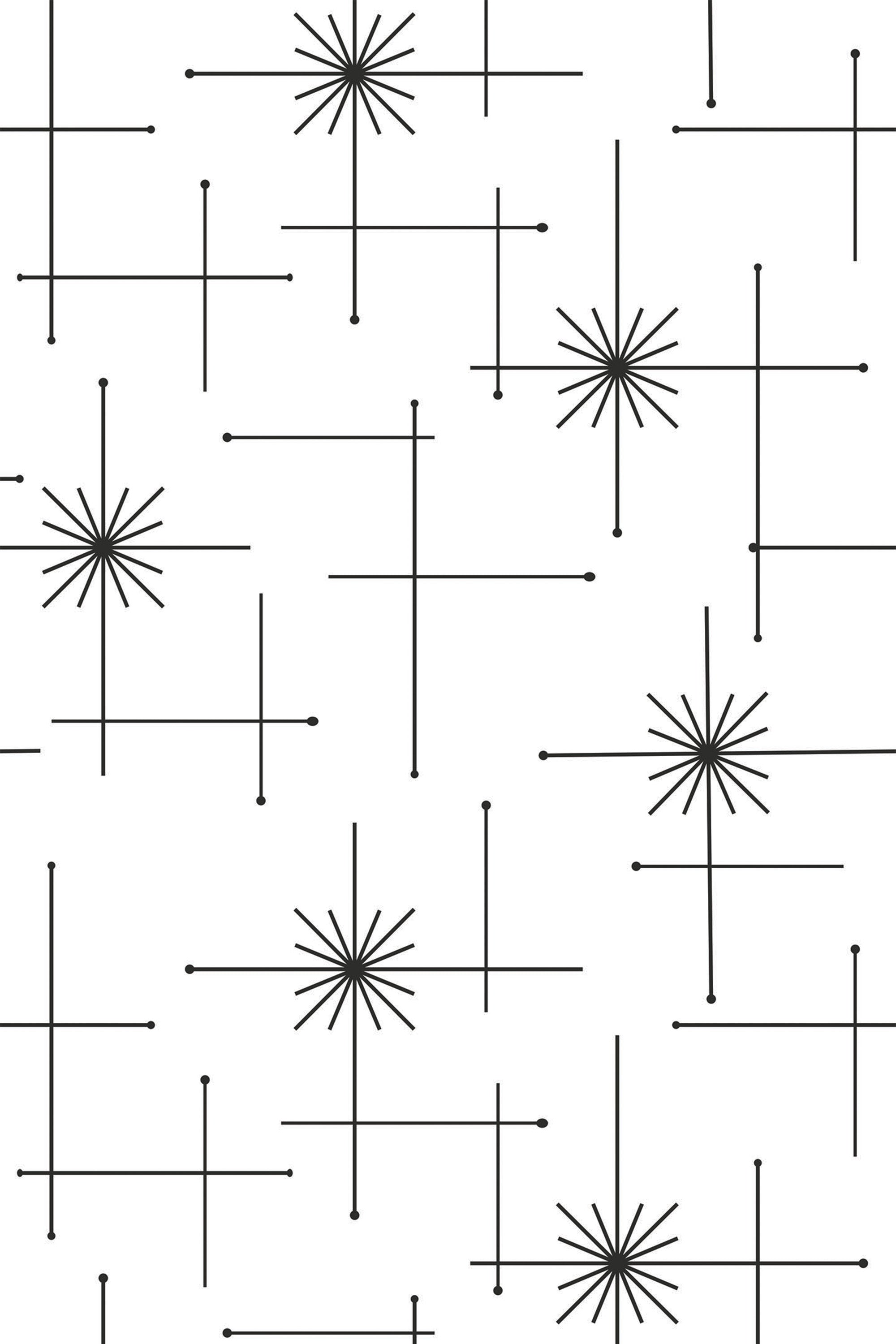 A pattern of simple and detailed star shapes scattered across a plain background, forming a regular, repeating design on peel and stick removable wallpaper.