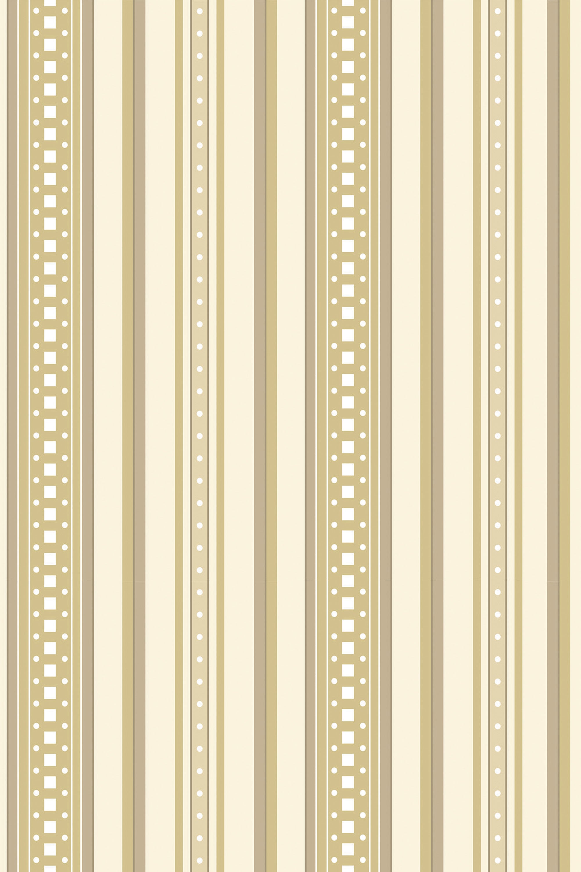 Retro ethnic stripe pattern with alternating beige and tan lines and dotted accents on a peel and stick removable wallpaper.