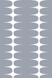 Alternating rows of white elongated half-circle stripes on a gray background, forming a pattern of continuous lines. Peel and stick removable wallpaper.