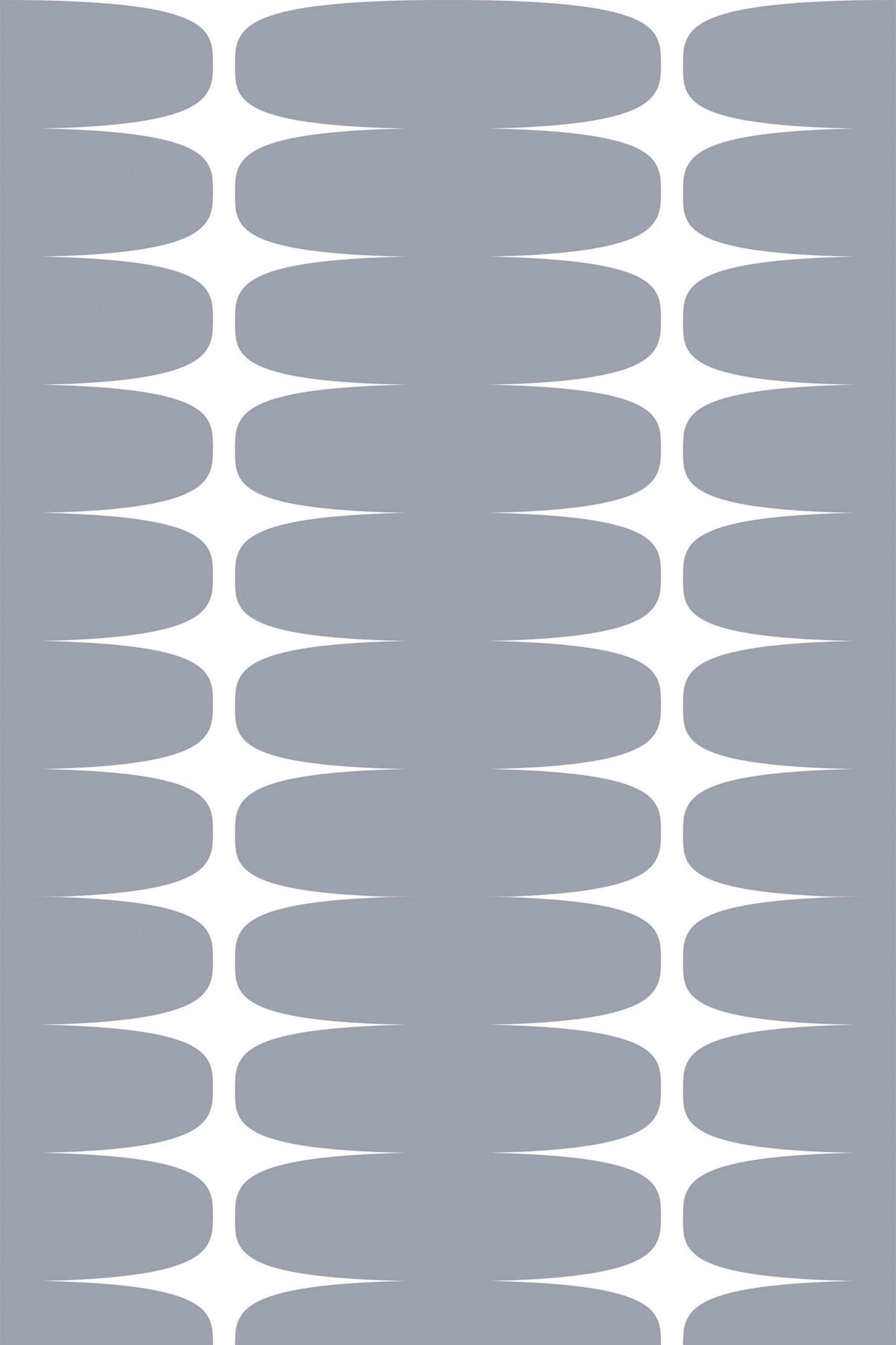 Alternating rows of white elongated half-circle stripes on a gray background, forming a pattern of continuous lines. Peel and stick removable wallpaper.
