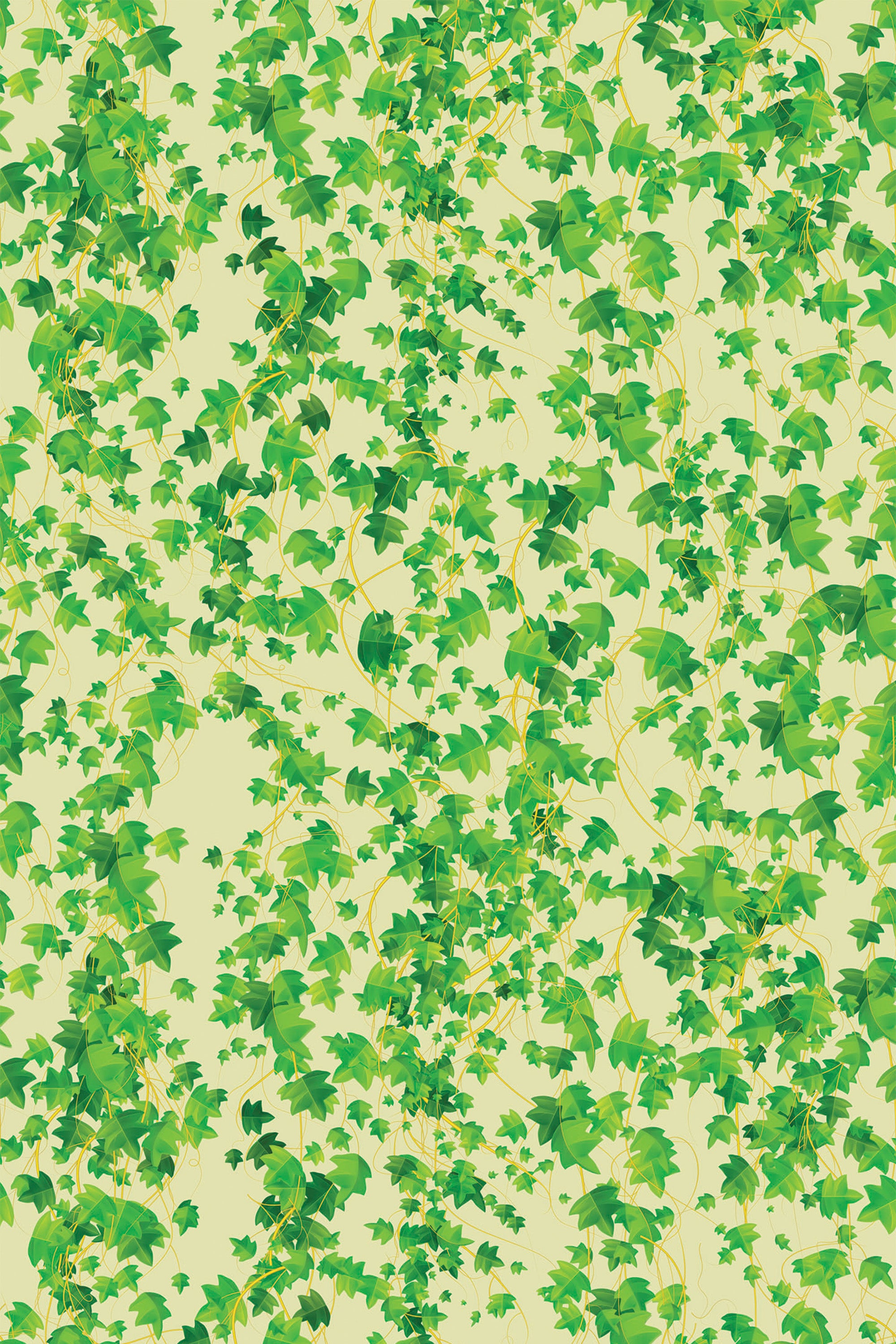 Green ivy leaves pattern on a light green background, peel and stick removable wallpaper.