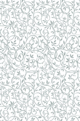 Ornate floral and vine pattern in soft grey tones on a white background, giving an elegant, timeless look to this peel and stick removable wallpaper.
