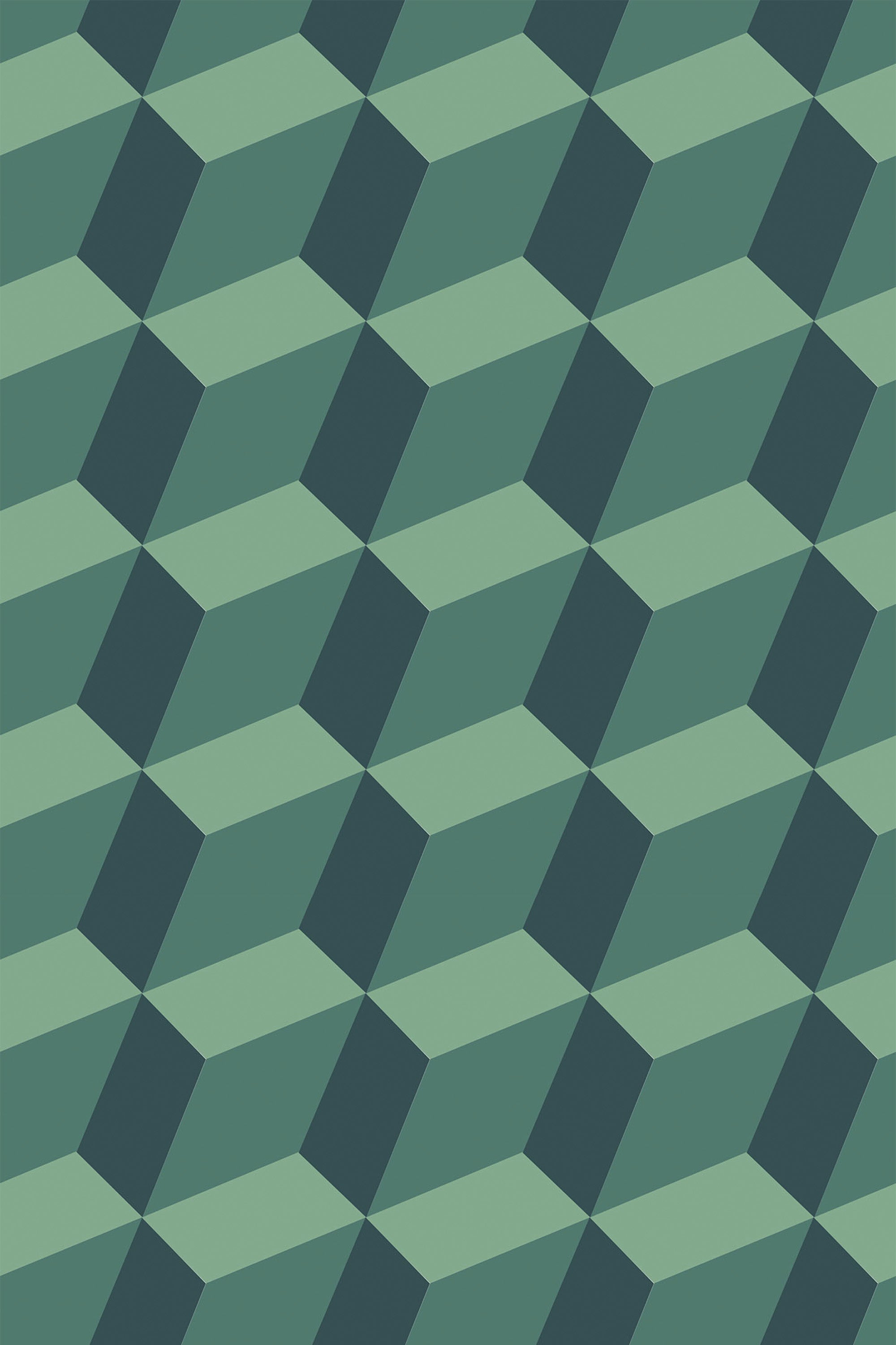 Geometric patterned wallpaper with alternating dark and light green triangles arranged in a repeating diagonal design, described as Bold luxury, peel and stick removable wallpaper.