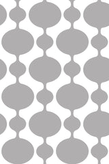 Grey retro-inspired geometric pattern with interconnected oval shapes on a white background, peel and stick removable wallpaper.