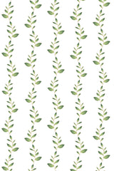 Green leafy vines arranged in vertical strings on a white background, creating a natural and calming effect. Peel and stick removable wallpaper.