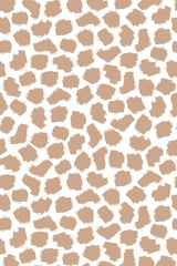 Abstract pattern with irregular beige brushstroke dots scattered on a white background, creating a minimalist and artistic feel, peel and stick removable wallpaper.