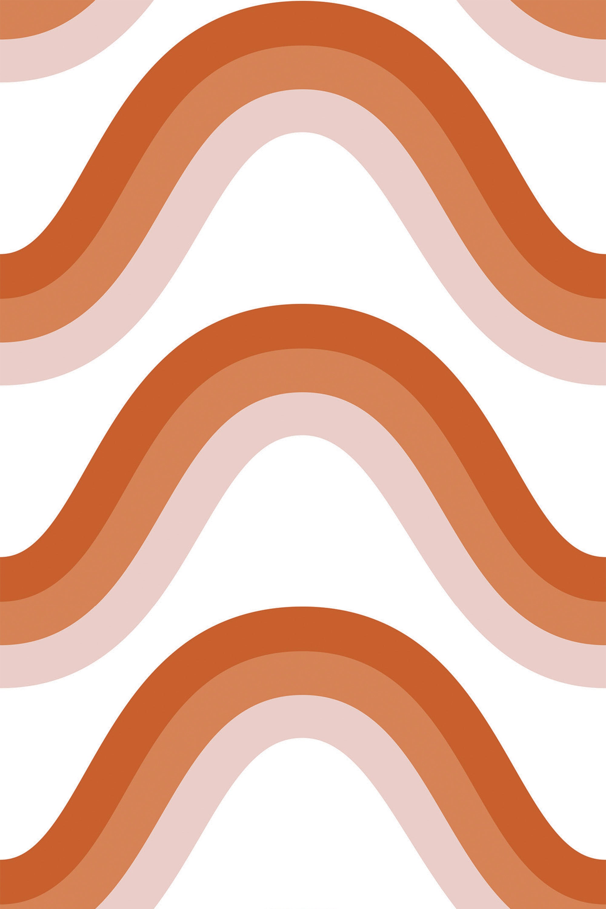 Wavy lines in earthy tones of terracotta, burnt orange, and soft beige on a white background, forming a repeated pattern. Peel and stick removable wallpaper.