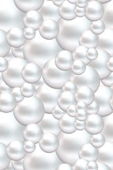 Seamless pattern of overlapping white pearls in varying sizes, creating a reflective and three-dimensional effect on a smooth surface, peel and stick removable wallpaper.