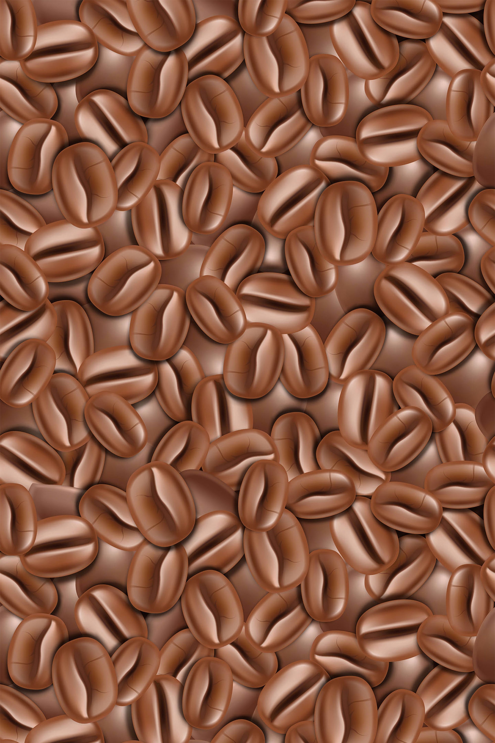 Seamless pattern of realistic brown coffee beans closely arranged on a neutral background, creating a rich and textured surface. Peel and stick removable wallpaper.