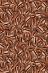Seamless pattern of realistic brown coffee beans closely arranged on a neutral background, creating a rich and textured surface. Peel and stick removable wallpaper.