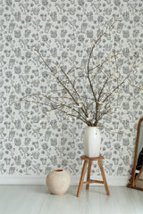 Self-adhesive wallpaper with a playful Cocktail design. The pattern includes various hand-drawn cocktail glasses and drink elements in monochrome, scattered randomly across a white background.