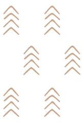 Simple arrow patterns arranged in a repeating design, with each arrow formed by three parallel lines in a warm beige color, evenly spaced on a white background. Peel and stick removable wallpaper.