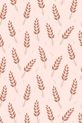 Simple wheat patterns in soft brown tones placed on a beige background, with graceful stalks arranged diagonally throughout. Peel and stick removable wallpaper.