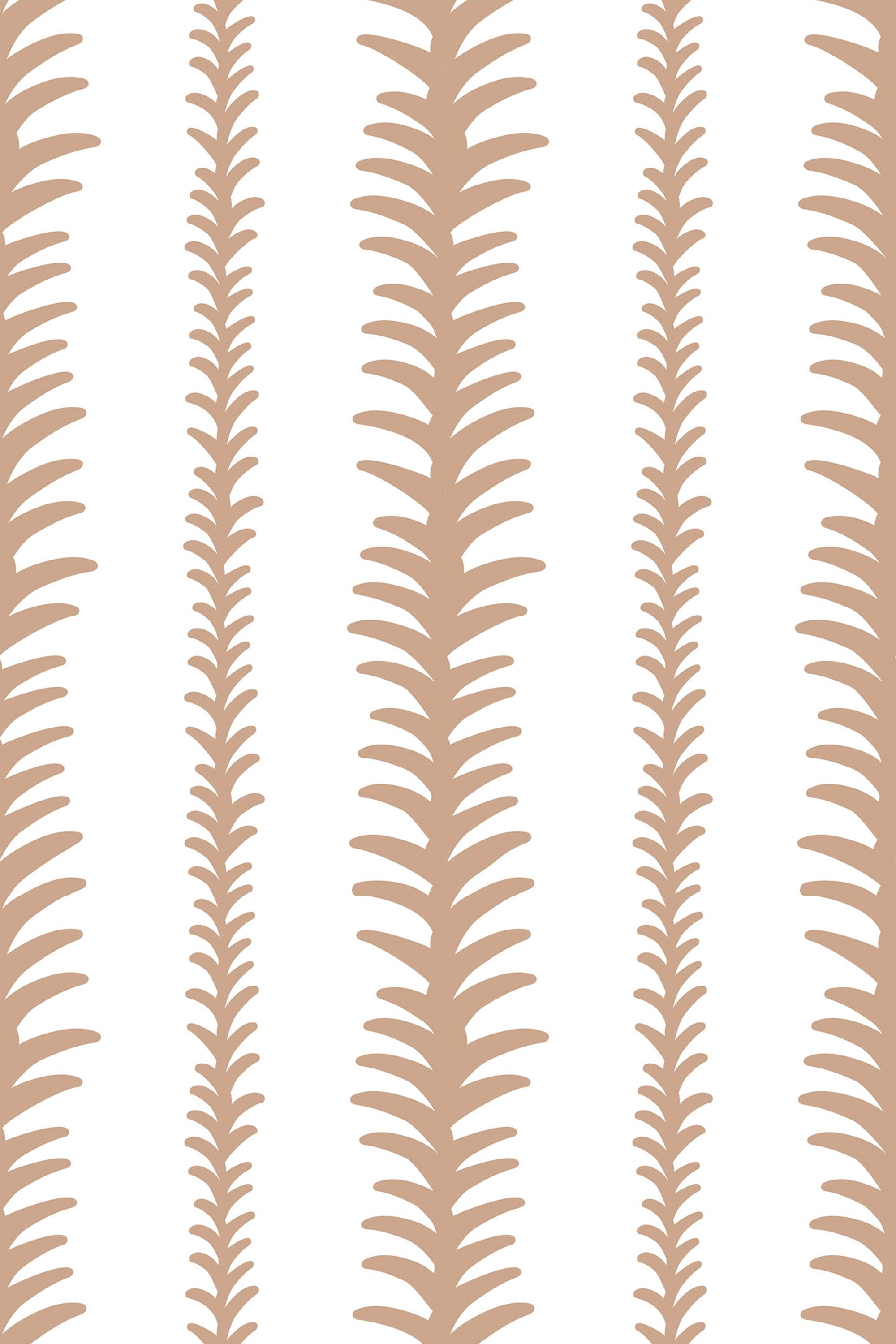 Vertical abstract stripes in soft beige tones run parallel on a white background, with each stripe resembling a series of stacked, rounded shapes. This peel and stick removable wallpaper.