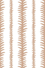 Vertical abstract stripes in soft beige tones run parallel on a white background, with each stripe resembling a series of stacked, rounded shapes. This peel and stick removable wallpaper.