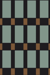 Dark blue geometric pattern with large square shapes in teal, bordered by black bands and accented by smaller brown squares at the intersections. Peel and stick removable wallpaper.