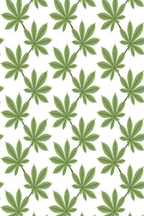 Green leaves pattern with overlapping leaves against a white background. Peel and stick removable wallpaper.