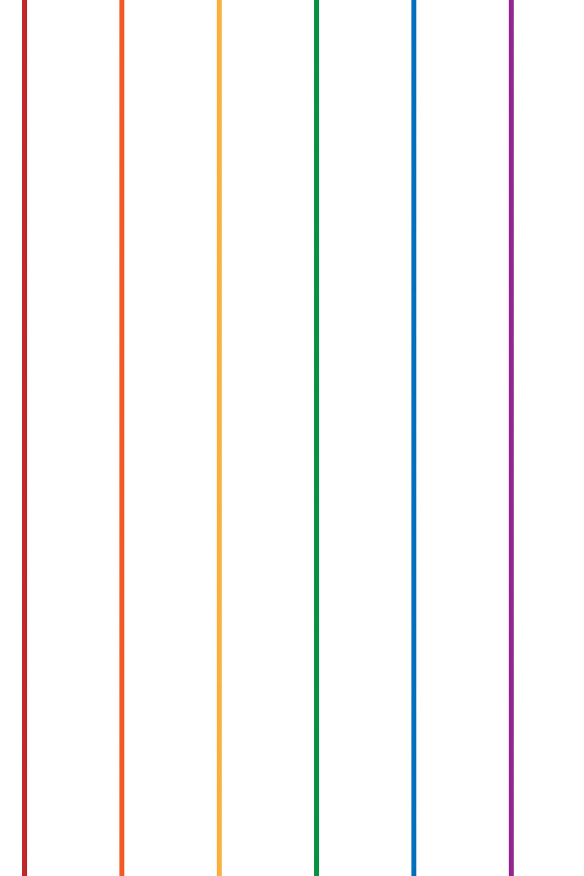 Vertical stripes in red, orange, yellow, green, blue, and purple on a white background, peel and stick removable wallpaper.