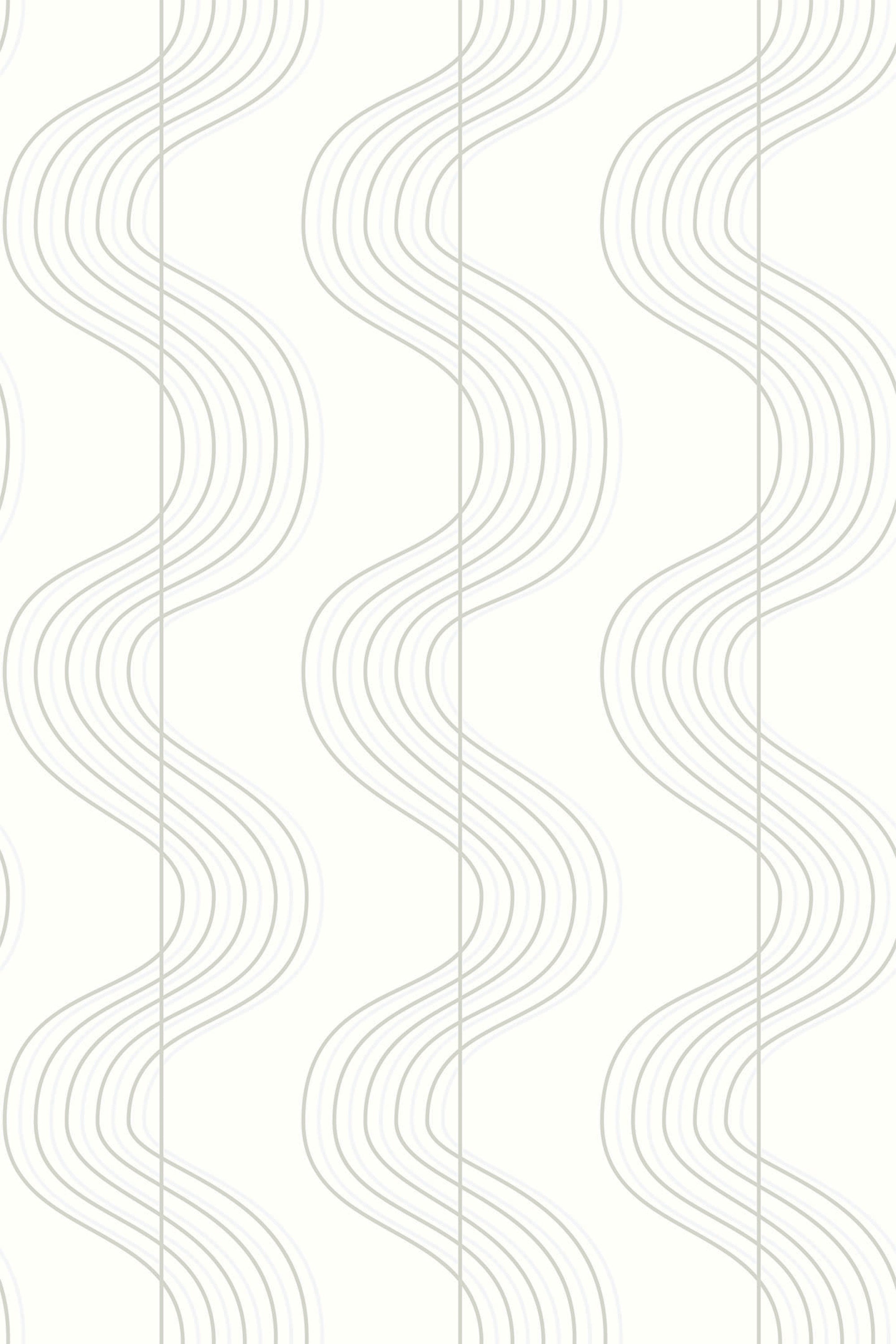 Abstract curved lines in a wavy pattern with a retro aesthetic in neutral tones on a light beige background, peel and stick removable wallpaper.