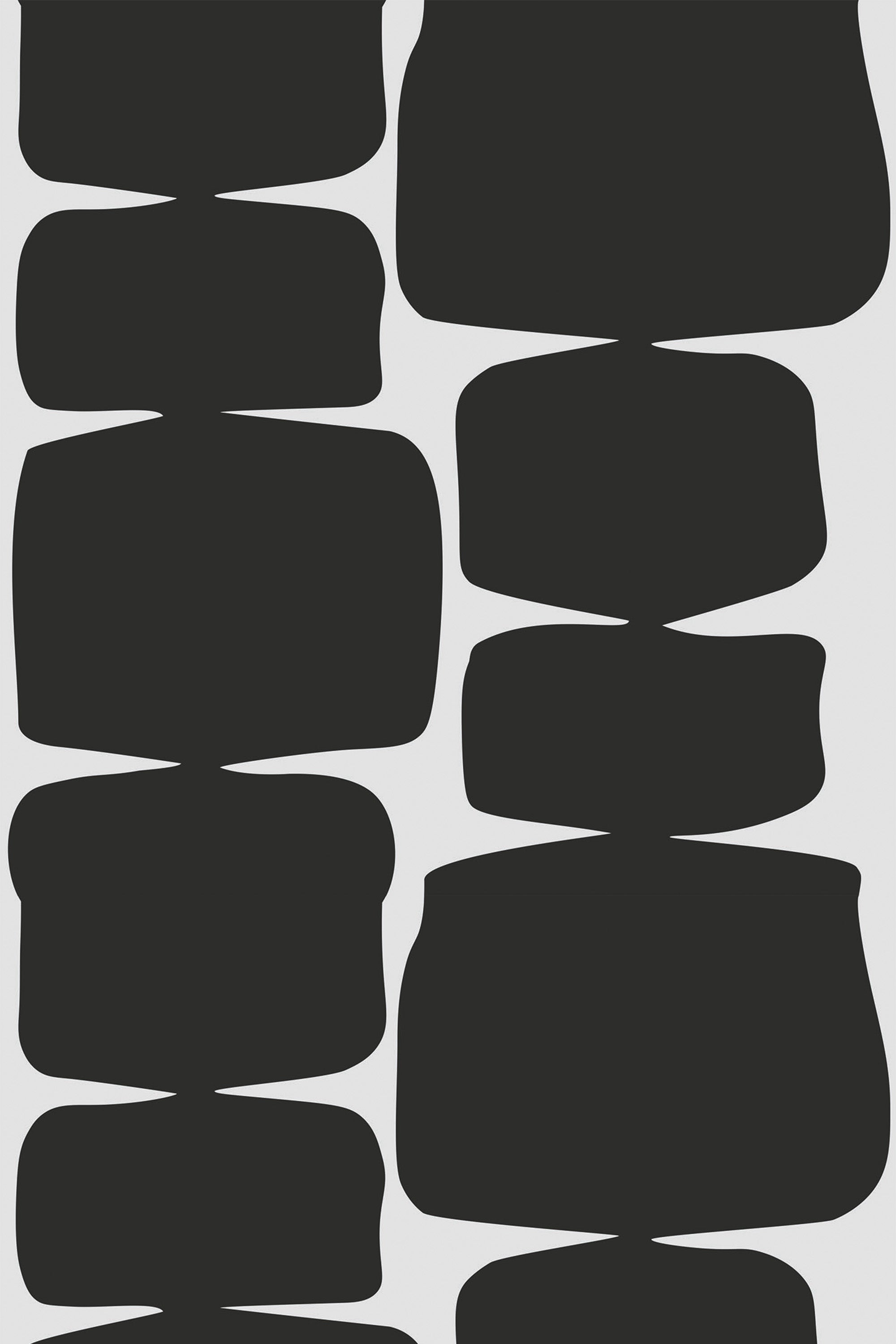 Black retro shape pattern with bold, rounded rectangular forms arranged vertically in a staggered layout on a light background. Peel and stick removable wallpaper.