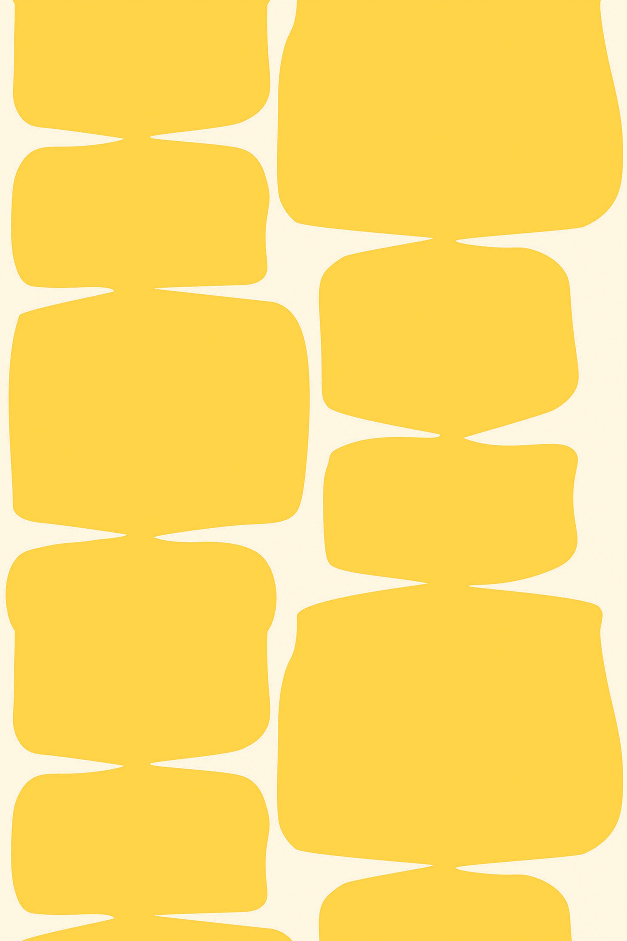 Yellow abstract retro shapes with rounded edges repeating in vertical columns on a light background, creating a mid-century modern pattern, peel and stick removable wallpaper.