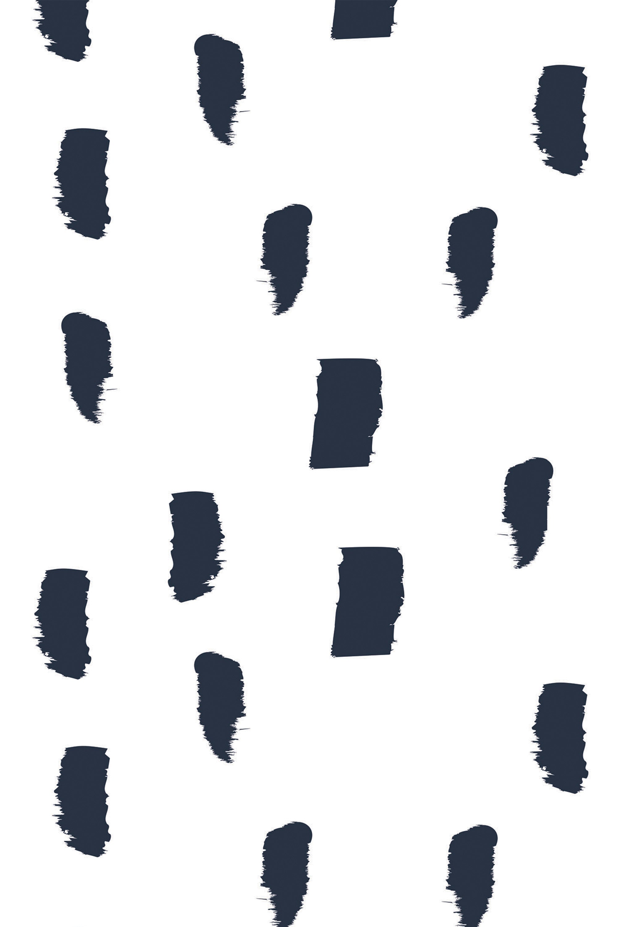 Abstract black brush strokes are scattered across a white background in a repeating pattern. Peel and stick removable wallpaper.