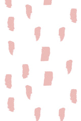 Simple pattern with soft pink, brushstroke-like dots arranged in a vertical layout, evenly spaced against a white background, peel and stick removable wallpaper.