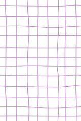 A wallpaper with a grid pattern formed by irregular, wavy purple lines against a white background. Peel and stick removable wallpaper.