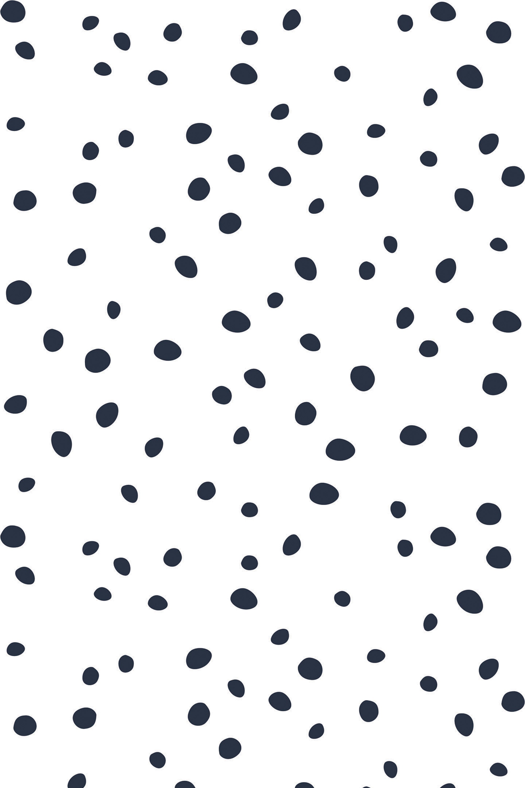 Black irregular dots scattered across a white background, resembling a Dalmatian pattern. Peel and stick removable wallpaper.