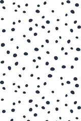 Black irregular dots scattered across a white background, resembling a Dalmatian pattern. Peel and stick removable wallpaper.