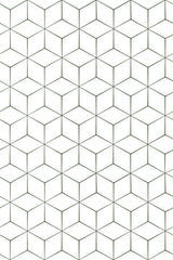 A seamless pattern of interlocking hexagons in a simple geometric design with thin, dark green lines on a white background. Ideal for modern and minimalist decor. Peel and stick removable wallpaper.