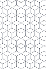 Black and white geometric pattern forming interconnected cube shapes with thin lines on a plain background. Peel and stick removable wallpaper.