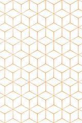 Orange geometric line grid creating interconnected hexagons on a white background, peel and stick removable wallpaper.