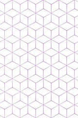 Geometric pattern of interlocking hexagons in purple lines on a white background, forming a three-dimensional cube effect. Peel and stick removable wallpaper.