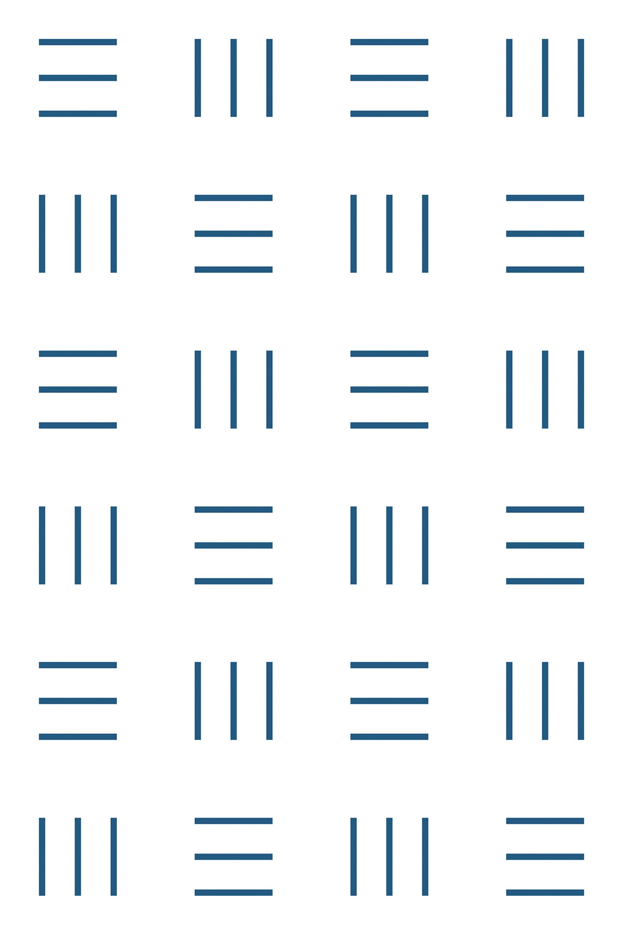 A repeating geometric kitchen pattern with alternating vertical and horizontal lines in a uniform grid layout, in dark blue on a white background. Peel and stick removable wallpaper.